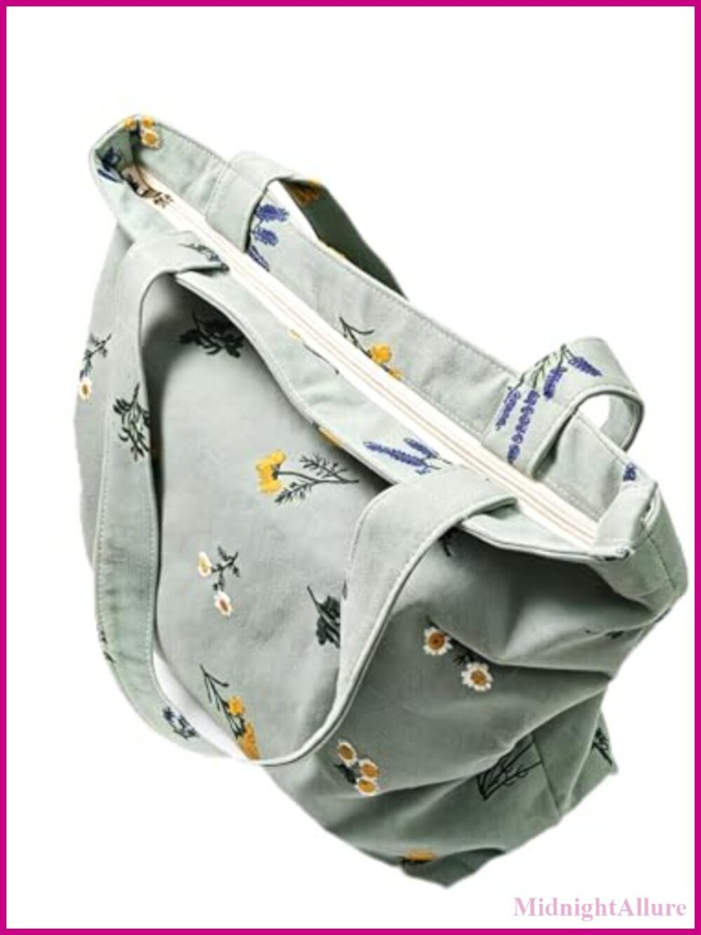 Embroidered Cotton-Linen Soft Slouchy Tote Lightweight Shoulder Bag